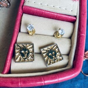 Vintage Anne Klein Gold Tone Lion Logo Earrings Bundle